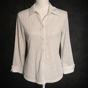 Notations White Pinstripe Button Front Blouse Size M